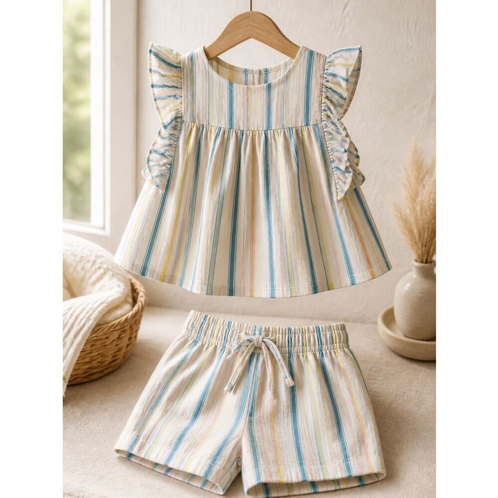 NWT Tucker + Tate Baby Girls 2 Piece Summer Short Set Multi Color Stripe - 3M